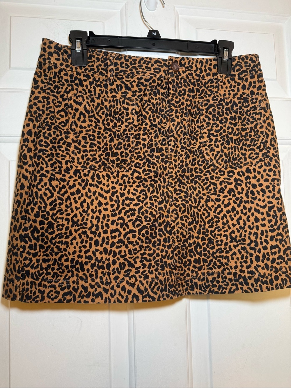 J Crew Brown & Black Leopard Print Mini Skirt Sz 8 Front Pockets NWT Preppy Boho